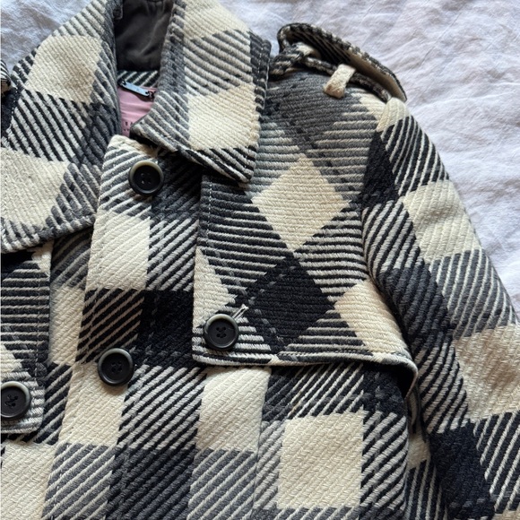 Ted Baker Women's Black & White Maddie Wool Thick Trench Coat size 2 (Small) - Picture 3 of 11